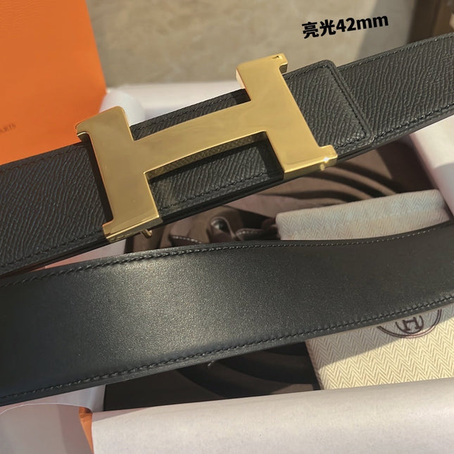 HM CONSTANCE BELT BUCKLE & REVERSIBLE BLACK LEATHER STRAP 42MM GOLD HARDWARE