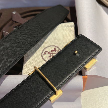HM CONSTANCE BELT BUCKLE & REVERSIBLE BLACK LEATHER STRAP 42MM GOLD HARDWARE