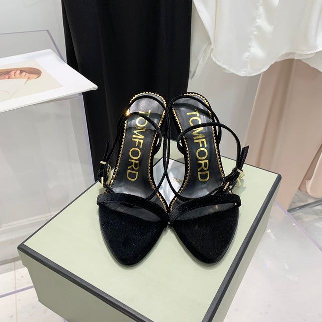 PADLOCK HIGH HEEL 10 CM SANDAL IN BLACK VELVET