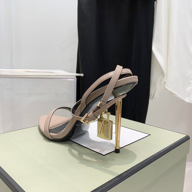 PADLOCK HIGH HEEL 10 CM SANDAL IN DUSTY PINK SHEEPSKIN