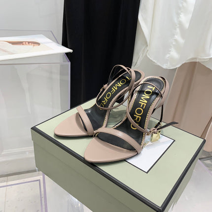 PADLOCK HIGH HEEL 10 CM SANDAL IN DUSTY PINK SHEEPSKIN