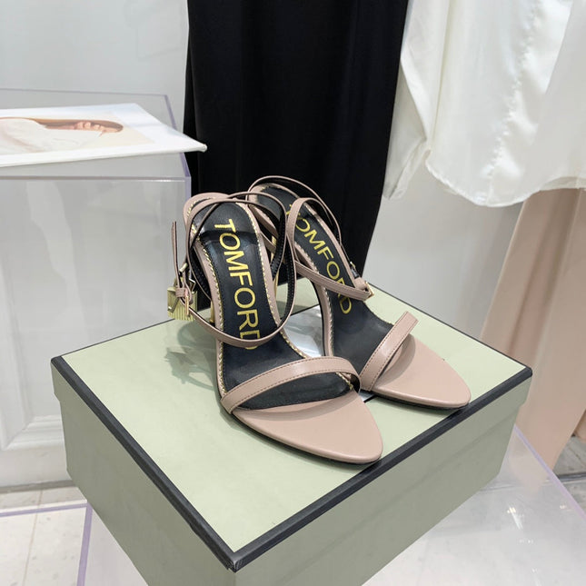 PADLOCK HIGH HEEL 10 CM SANDAL IN DUSTY PINK SHEEPSKIN