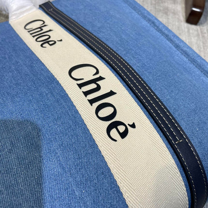 LAGRE WOODY TOTE BAG 45 IN BLUE DENIM DARK BLUE CALFSKIN