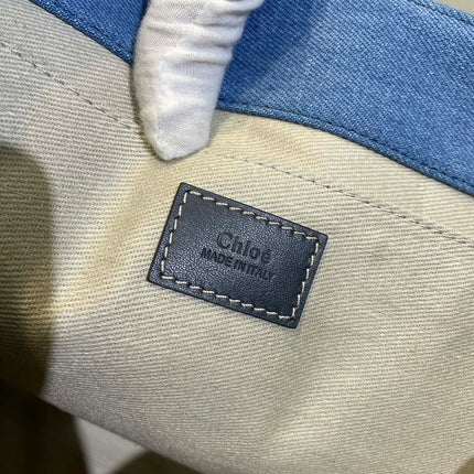 LAGRE WOODY TOTE BAG 45 IN BLUE DENIM DARK BLUE CALFSKIN