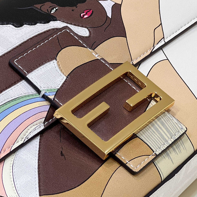 FENDI 27 BAGUETTE BAG IN WHITE CALFSKIN ATTACH STICKER GOLD HARDWARE