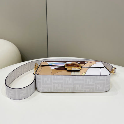 FENDI 27 BAGUETTE BAG IN WHITE CALFSKIN ATTACH STICKER GOLD HARDWARE