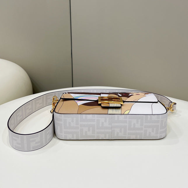 FENDI 27 BAGUETTE BAG IN WHITE CALFSKIN ATTACH STICKER GOLD HARDWARE