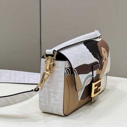 FENDI 27 BAGUETTE BAG IN WHITE CALFSKIN ATTACH STICKER GOLD HARDWARE