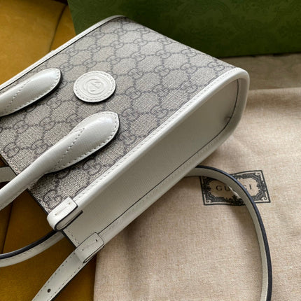 MINI TOTE  20 BAG IN BEIGE CANVAS AND WHITE CALFSKIN