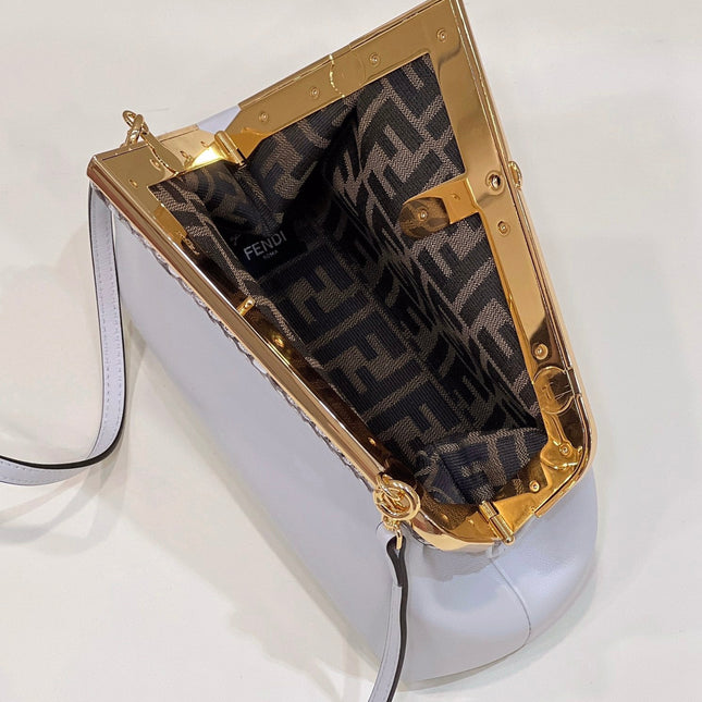 FENDI FIRST SMALL 26 WHITE LEATHER BAG WITH EXOTIC DETAILS