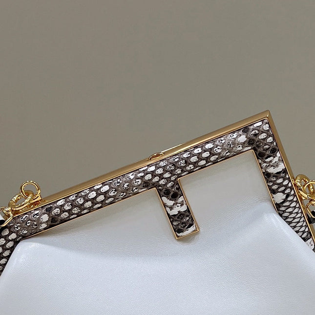 FENDI FIRST SMALL 26 WHITE LEATHER BAG WITH EXOTIC DETAILS