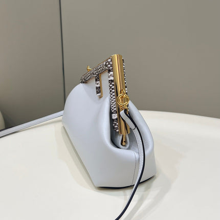 FENDI FIRST SMALL 26 WHITE LEATHER BAG WITH EXOTIC DETAILS