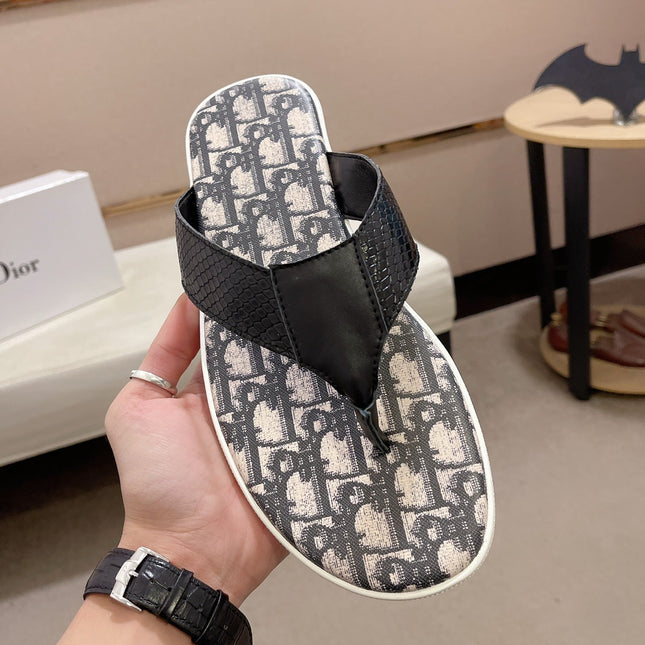 CD ALIAS THONG SNAKE MOTIF BLACK AND BEIGE CALFSKIN