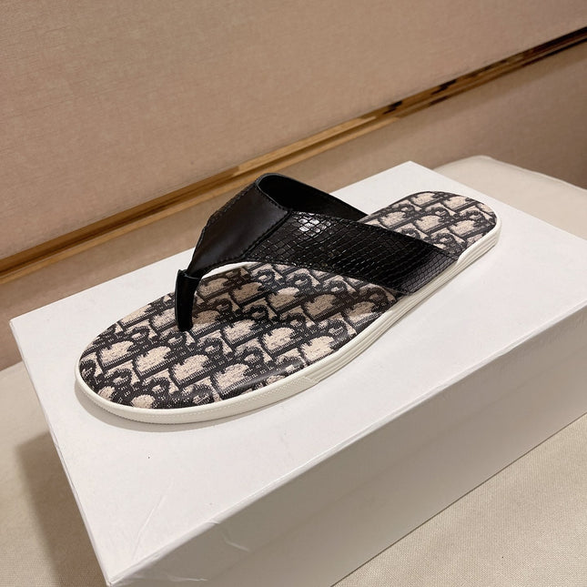 CD ALIAS THONG SNAKE MOTIF BLACK AND BEIGE CALFSKIN