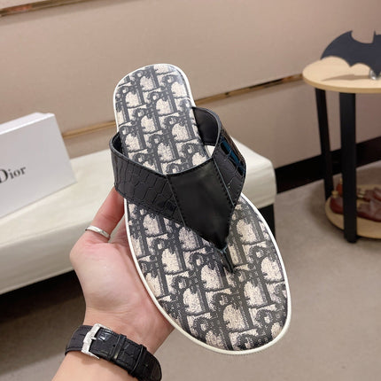CD ALIAS THONG CROCODILE MOTIF BLACK AND BEIGE CALFSKIN