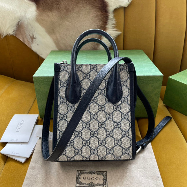 MINI TOTE  20 BAG IN BEIGE CANVAS AND BLACK CALFSKIN
