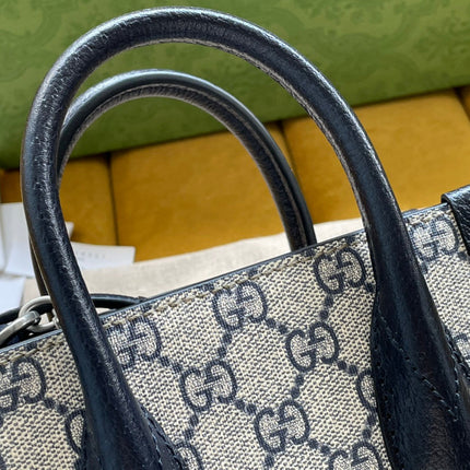 MINI TOTE  20 BAG IN BEIGE CANVAS AND BLACK CALFSKIN
