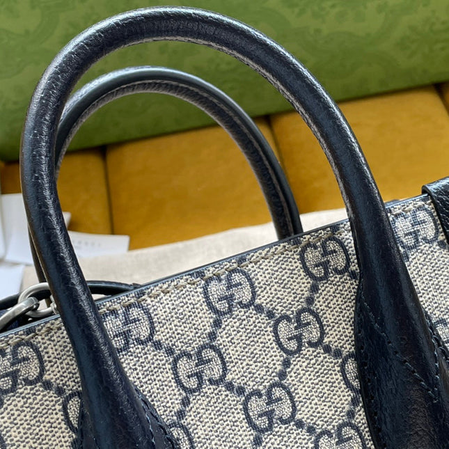 MINI TOTE  20 BAG IN BEIGE CANVAS AND BLACK CALFSKIN