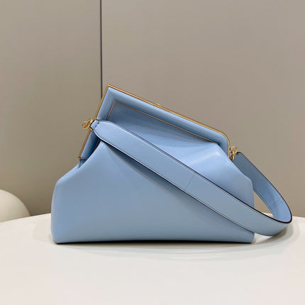 FENDI FIRST SMALL 32 IN LIGHT BLUE NAPPA LEATHER BAG GOLD HARDWARE