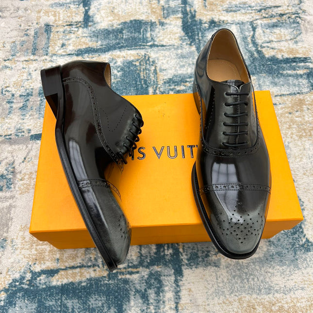 LV LACE-UP IN BLACK MIX GREY GLOSSY CALFSKIN