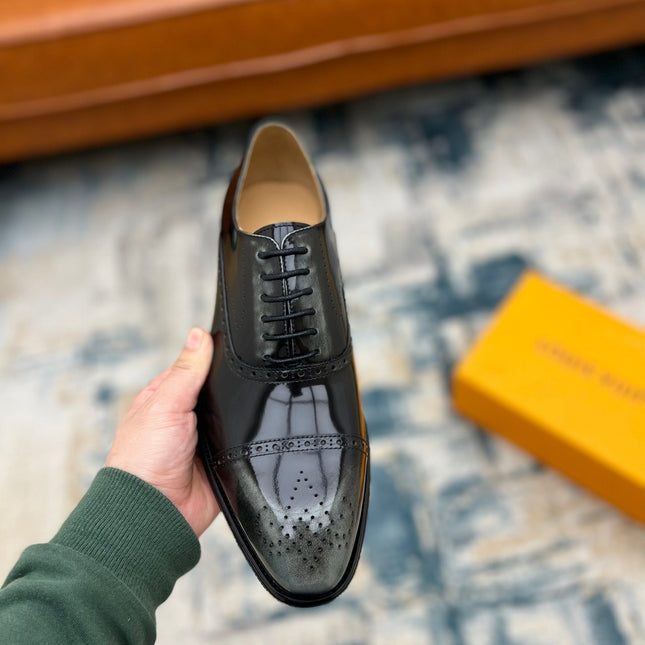 LV LACE-UP IN BLACK MIX GREY GLOSSY CALFSKIN