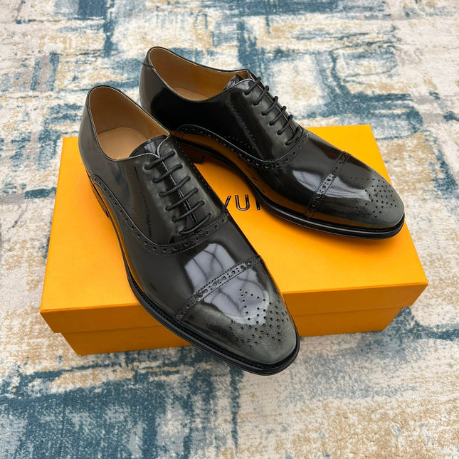 LV LACE-UP IN BLACK MIX GREY GLOSSY CALFSKIN