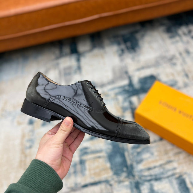 LV LACE-UP IN BLACK MIX GREY GLOSSY CALFSKIN