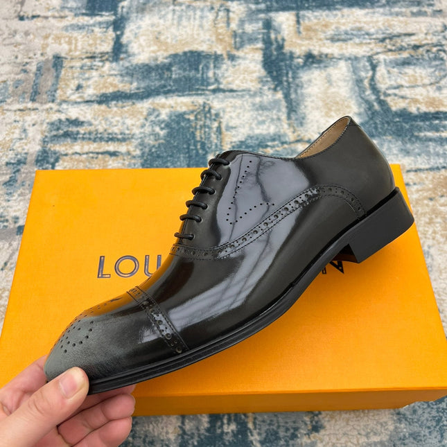 LV LACE-UP IN BLACK MIX GREY GLOSSY CALFSKIN
