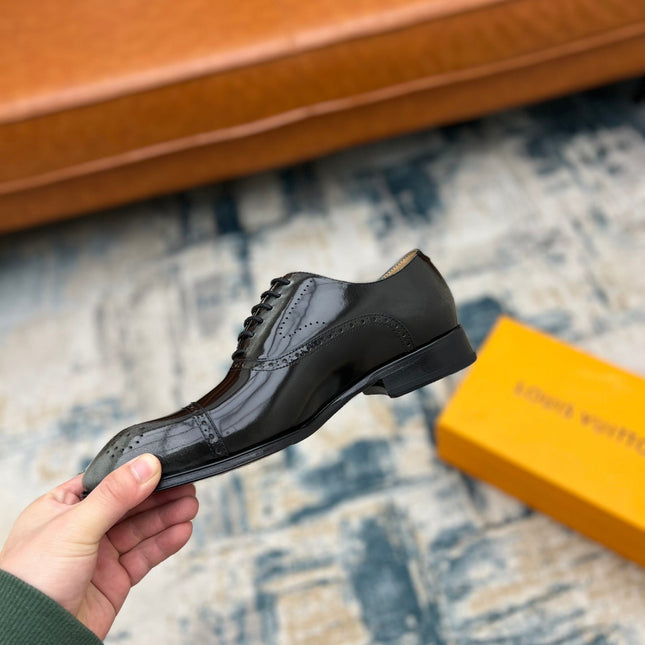 LV LACE-UP IN BLACK MIX GREY GLOSSY CALFSKIN