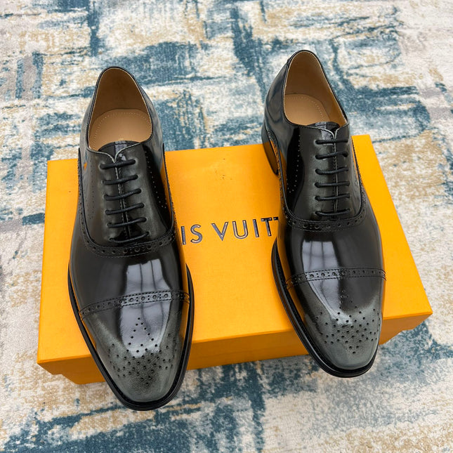 LV LACE-UP IN BLACK MIX GREY GLOSSY CALFSKIN