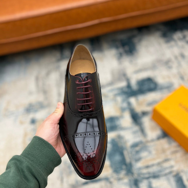 LV LACE-UP IN WINE RED GLOSSY CALFSKIN