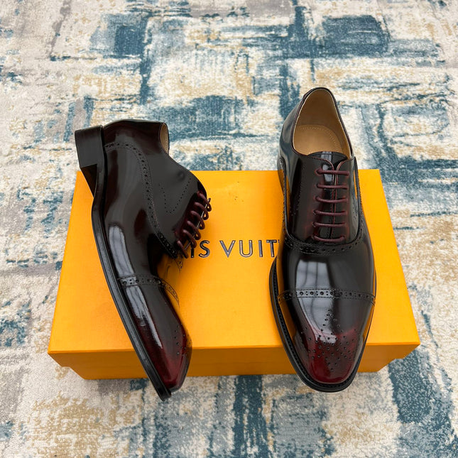 LV LACE-UP IN WINE RED GLOSSY CALFSKIN