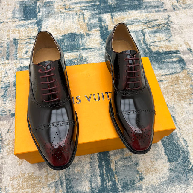 LV LACE-UP IN WINE RED GLOSSY CALFSKIN