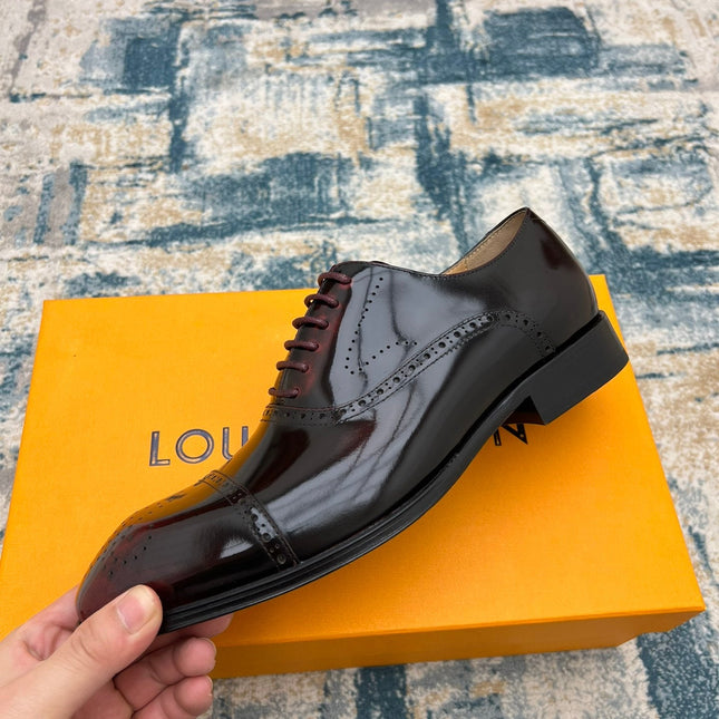 LV LACE-UP IN WINE RED GLOSSY CALFSKIN