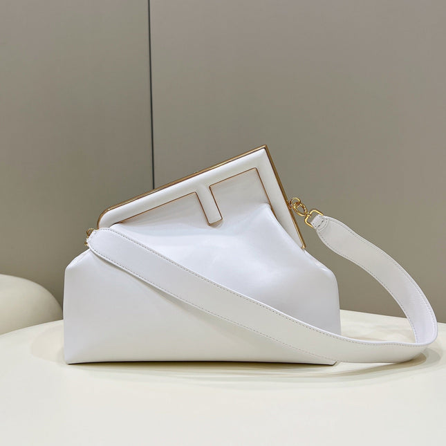 FENDI FIRST SMALL 32 IN WHITE NAPPA LEATHER BAG GOLD HARDWARE