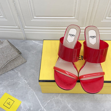 FENDI FIRST 95 MM HIGH-HEELED SANDAL IN CHERRY RED TPU FILM AND LAMBSKIN