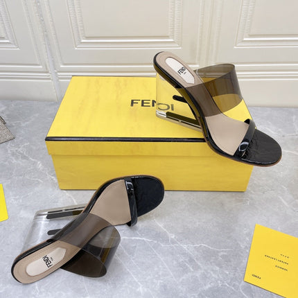 FENDI FIRST 95 MM HIGH-HEELED SANDAL IN BLACK TPU FILM AND LAMBSKIN