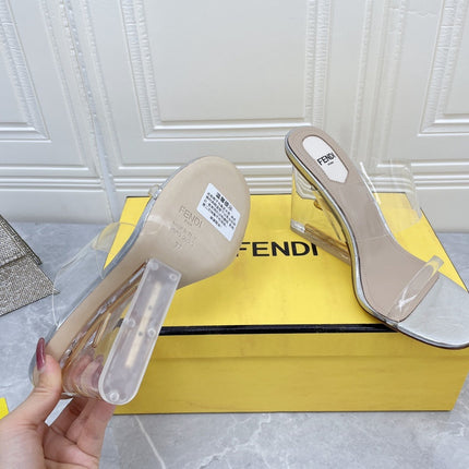 FENDI FIRST 95 MM HIGH-HEELED SANDAL IN TRANSPARENT TPU FILM AND LAMBSKIN