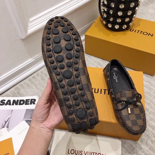LV WOMEN'S DRIVER MOCCASIN IN EBENE DAMIER  MONOGRAM CALFSKIN