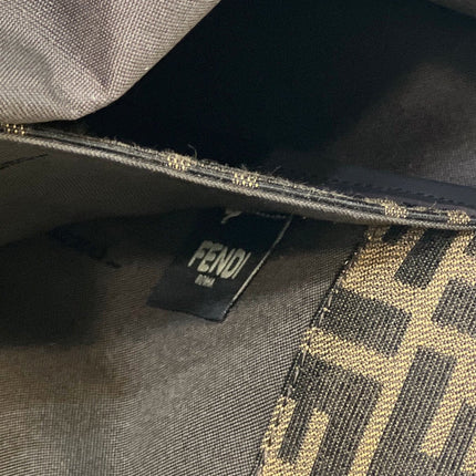 FENDI TOTE 41 BAG IN BROWN MIX BLACK MONOGRAM CANVAS GOLD HARDWARE