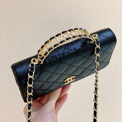CHANEL 25S TOP HANDLE BAG 19 IN BLACK WALLET ON CHAIN LAMBSKIN