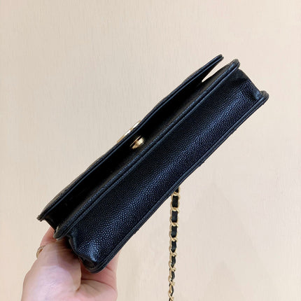 CHANEL 25S TOP HANDLE BAG 19 IN BLACK WALLET ON CHAIN LAMBSKIN