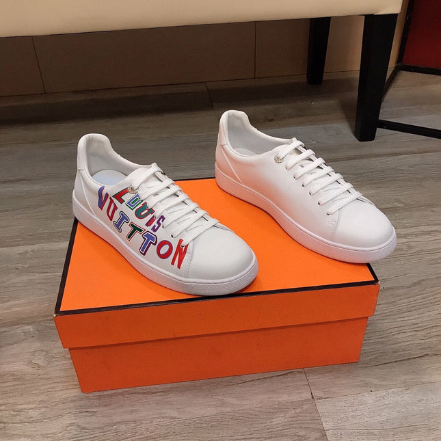 LV TRAINER WHITE CALFSKIN WITH COLORFUL LOGO