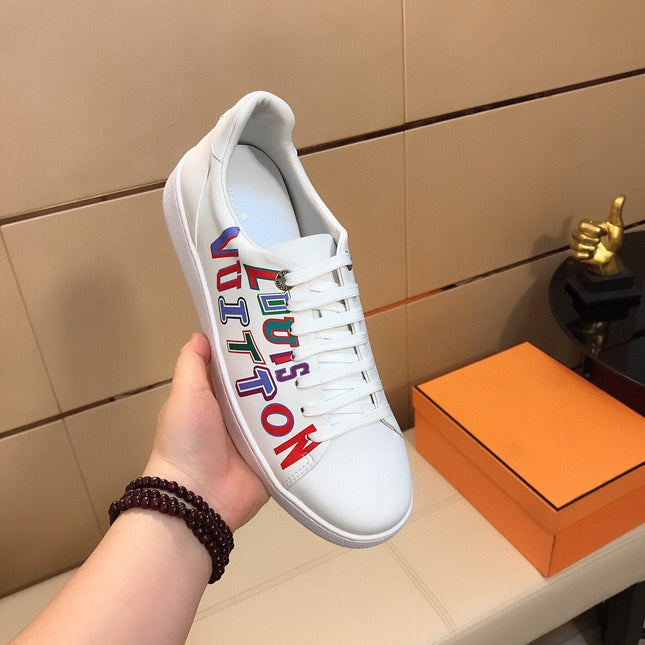 LV TRAINER WHITE CALFSKIN WITH COLORFUL LOGO
