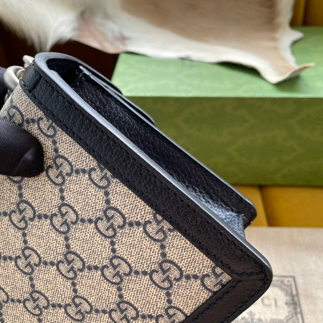 DYONYSUS SHOULDER BAG 25 IN BEIGE JACQUARD FABRIC AND BLACK CALFSKIN TRIM SILVER HARDWARE