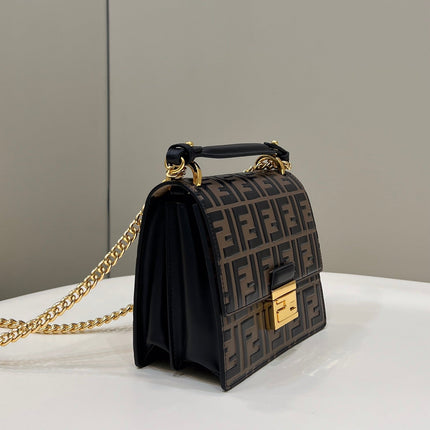 FENDI KANI 19 BAG IN BLACK MIX CHOCOLATE BROWN CALFSKIN WITH GOLD HARDWARE