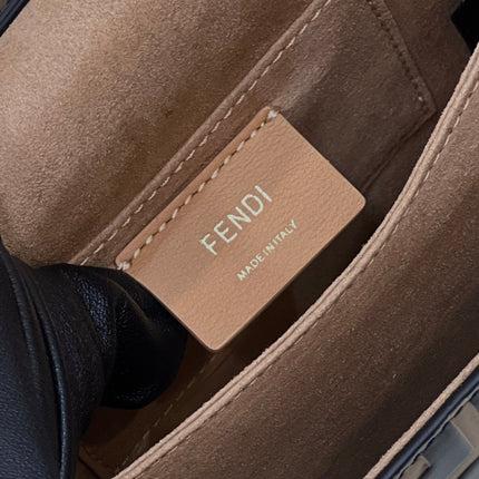 FENDI KANI 19 BAG IN BLACK MIX CHOCOLATE BROWN CALFSKIN WITH GOLD HARDWARE