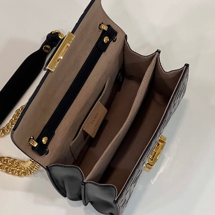 FENDI KANI 19 BAG IN BLACK MIX CHOCOLATE BROWN CALFSKIN WITH GOLD HARDWARE