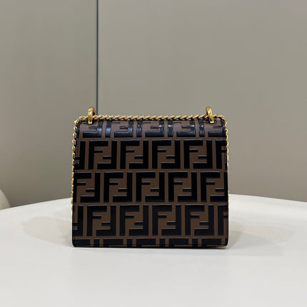 FENDI KANI 19 BAG IN BLACK MIX CHOCOLATE BROWN CALFSKIN WITH GOLD HARDWARE