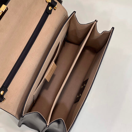 FENDI KANI 26 BAG IN BLACK MIX CHOCOLATE BROWN FFF CALFSKIN WITH GOLD HARDWARE